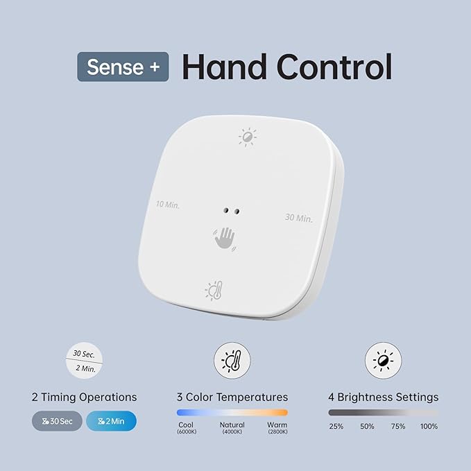 Motion Sensor for Cabinet Lights, Dimmable, Adjustable Color Temperature, Magnetic Mount, for Kitchens Closets Hallways Bathrooms Stairway (Hand Control)