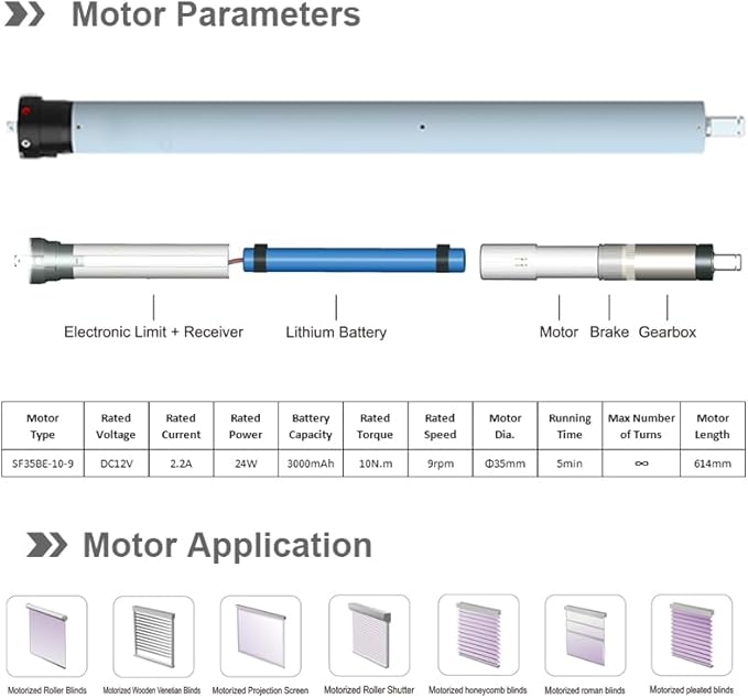 Solar Motorized Roller Shade Motor Kit, 10N.m High Torque for 1.57"-2" Tubes, 5000mAh Battery, Wireless Electric Blinds Retrofit, Heavy Duty Automatic Opener Remote (Φ40mm (1.57") Round Tube)