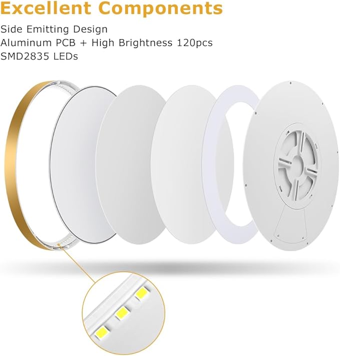 9Inch LED Flush Mount Ceiling Light Fixture, 18W(180W Equivalent), 1800LM, 3000K Warm White, IP40, Flat Modern LED Ceiling Lights for Bedrooms, Living Rooms, Bathrooms, Stairwells, etc.(Gold)