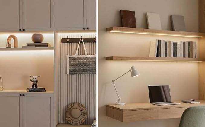12V Warmwhite COB LED Strip Light Kit-6pcs 3.3FT Self-Adhesive LED Strip Parallel with Dimmable Touch Sensor Switch, Led Light Strip for Wood Slat Wall Panels, Home decor, Under Cabinet Strip Light