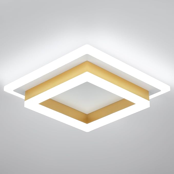 32W Flush Mount Modern LED Ceiling Lights, Gold Small Hallway Ceiling Light, Cool White 6000K Acrylic LED Ceiling Light Fixtures, Close to Ceiling Lights for Bedroom Dining Room Kitchen Bathroom