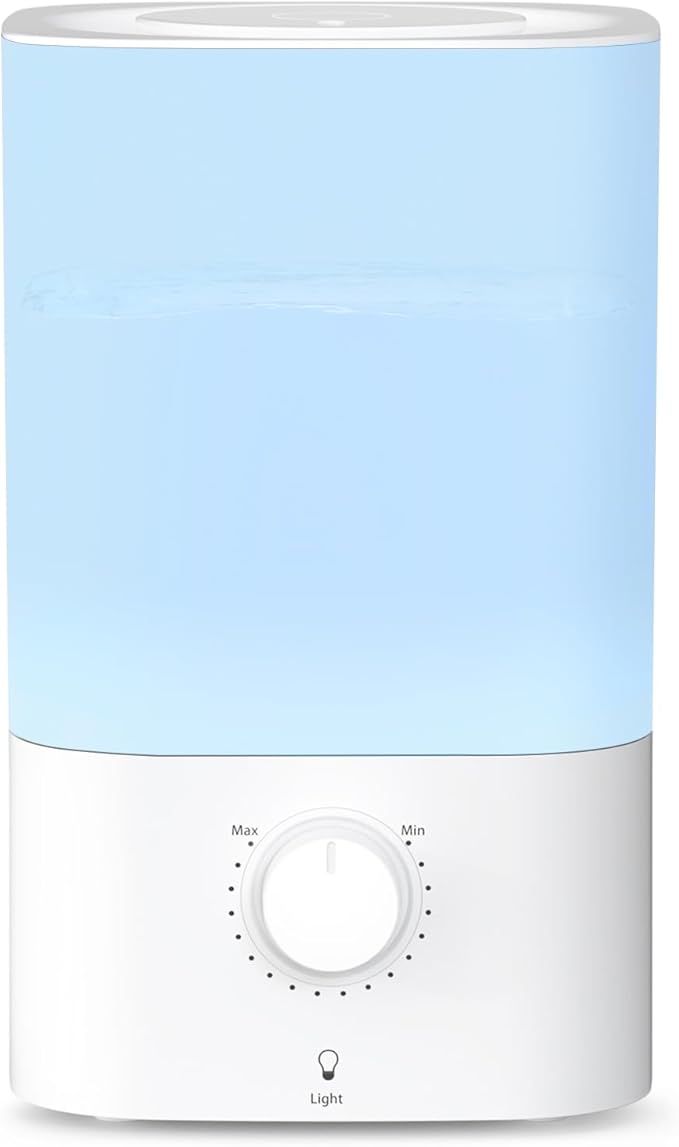 ZAFRO 3.2L Cool Mist Humidifier for Bedroom, 7 Color LED Night Light, Top Fill Design & Multiple Mist Levels, 24 dB Quiet Ultrasonic Comfort Humidifiers, White, Konb Control