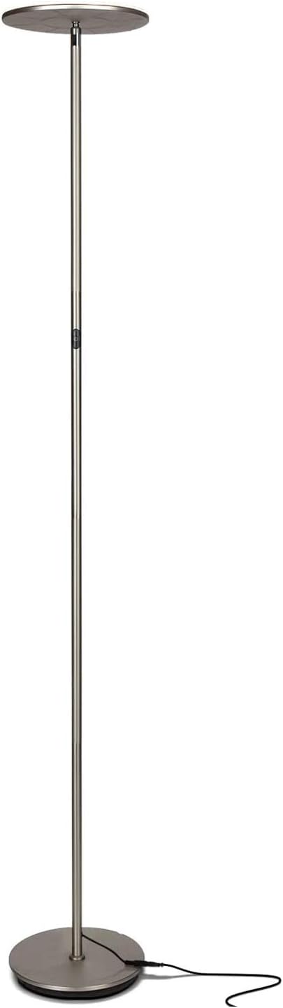 Brightech Sky LED Floor lamp, Torchiere Super Bright Floor Lamp for Living Room Decor & Office - Dimmable, Tall Standing Lamp with Warm Light for Bedroom & Reading - Brushed Nickel