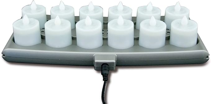 Hollowick® Platinum+™ Flameless Rechargeable Set: (12) Candlelight LED Candles, (1) Charging Tray, (1) Power Supply