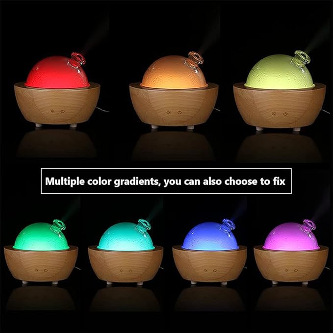 Glass Aromatherapy Essential Oil Diffuser, 200ml Natural Wood Base, Desktop Ultrasonic Aroma Diffuse Essential Oil Humidifier,LED Light Available in 7 Colors, Suitable for Home Office Bedroom