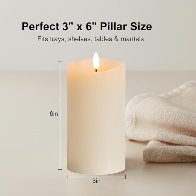 3x6 Inch Flameless Candles with Remote, Real Wax LED Pillar Candles Battery Operated, Flickering Fake Candles for Valentines Day Decorations, Home Decor, Wedding Decor