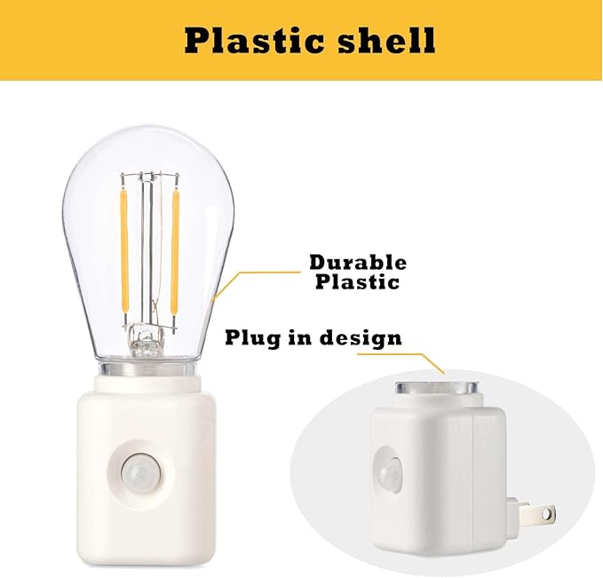 Led Night Light Bulb Plug in, 1W Vintage Nightlight, Dusk to Dawn and Motion Sensor, Warm White 2700K, 10-100LM Adjustable Brightness, Dimmable, for Hallway Bedroom Stairway, 1 Pack