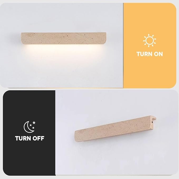 12.6 Inch Yellow Travertine Wall Light, Indoor Outdoor Interchangeable Wall Lamp, Wabi Sabi Style Wall Sconce, Dining Room Bedroom Living Room Wall Mounted Lighting Fixtures