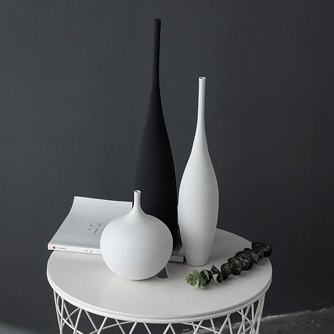 White Black Ceramic Vase Set, Modern Minimalist Ornaments Living Room Home Decor Decoration,Set 5(A+D)