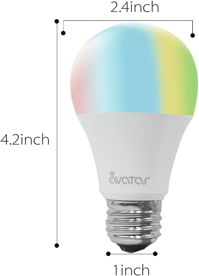 AvatarControls Wifi Smart LED Bulb,E26 6.5W Dimmable RGB Multi-color Changing Home Light,Compatible with Alexa/Google Assistant,Supports Remote Control ON/OFF/Color Switch via Android/iOS App