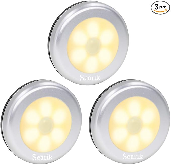 Searik Motion Sensor Night Light Indoor, Wireless Battery Operated LED Night Light Safety Lamp Step Lights Under Cabinet Lights for Stair, Bathroom, Closet, Hallway, Path