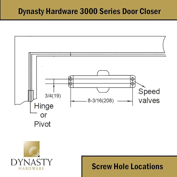 Dynasty Hardware Door Closer, Commercial Hydraulic Closer, Self-Closing, Spring Size 3, Surface Mount, Sprayed Aluminum, Series 3000