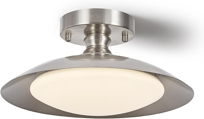 Dimmable Brushed Nickel Ceiling Light Flush Mount Modern LED Lighting Fixture, 5CCT 3000 K- 6000 K Ceiling Lamp for Bedroom Hallway Living Room Kitchen