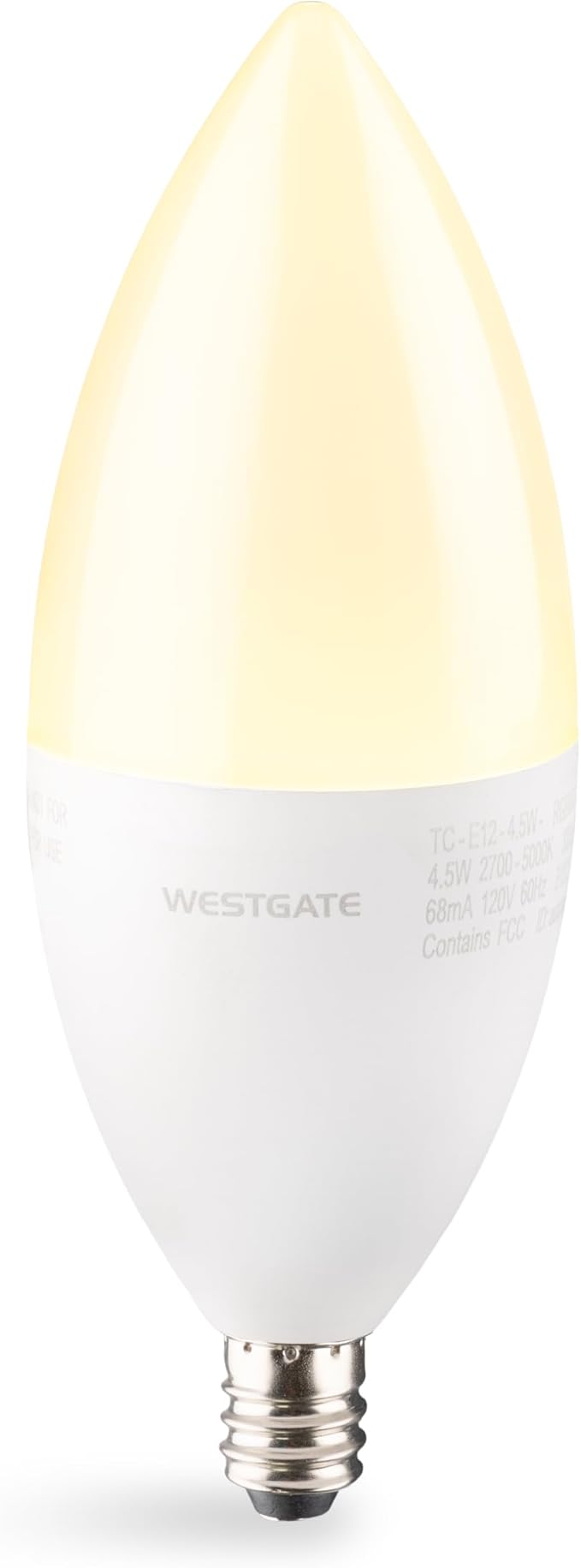 Westgate TC-E12-4.5W-RGBW-WiFi LED Light Bulbs, E12 Base, Color Changing, 25000 Hour Lifespan, Smart Home Compatible with Alexa and Google, Dimmable, 5 Year Warranty (4.5 Watt)
