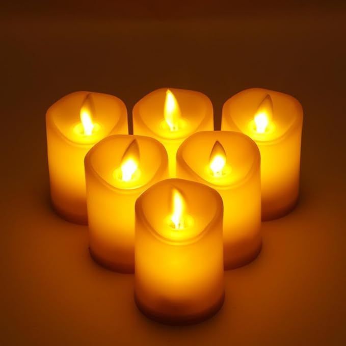 JHY DESIGN Set of 6 Flickering Battery Candles Plastic Flameless Candles with Moving Wick-LED Fake Candle Tea Lights for Lantern Home Bedroom Party Weddings Holiday