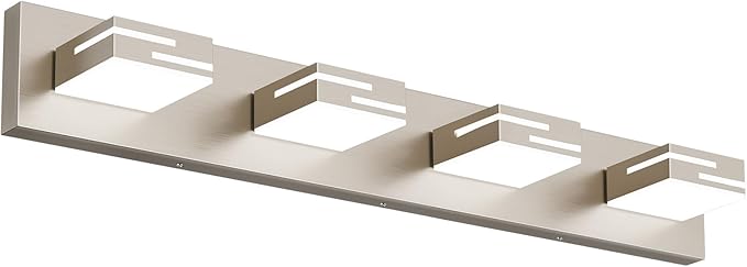 LED Modern Bathroom Vanity Light Fixtures,4-Light 28-inch Dimmable Brushed Nickel Vanity Lights for Bathroom Lighting Fixtures Over Mirror, with 350° Rotatable Acrylic Heads (Cool White 6000K)