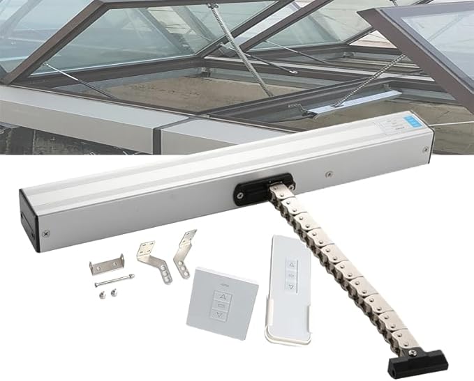 Electric Window Opener Actuator, 24V Chain Window Opener with Remote Control & Switch, 300mm-800mm Stroke for Skylight Windows and Roof Vents (600mm)