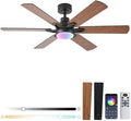 52in Ceiling Fans with Lights RGB Ceiling Fan with Light and Remote/APP Control,Low Profile Ceiling Fans with Lights for Bedroom,Living Room,Kids Room,3CCT Dimmable Modern Ceiling Fan, 6 Speeds,Brown