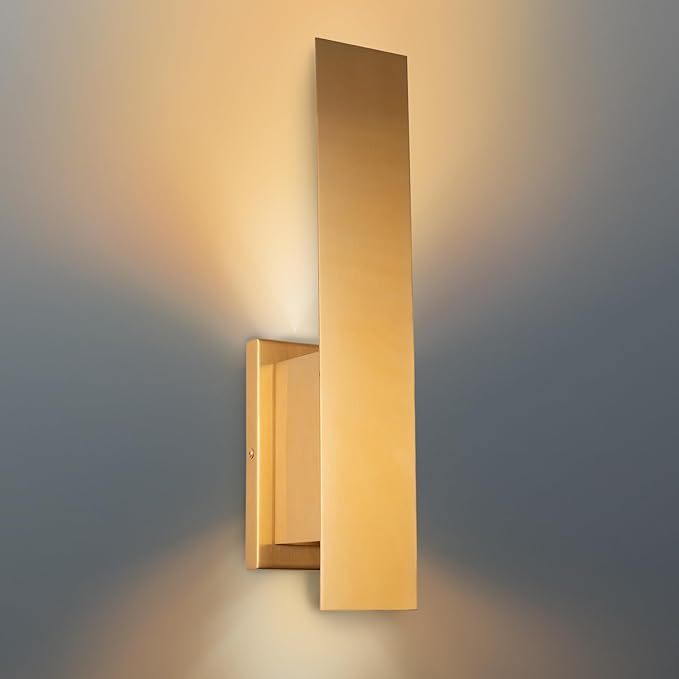 Indoor Wall Sconces, Modern Wall Lights, Up and Down Wall Mount Light, Dimmable Hardwired Wall Light for Bedroom, Living Room, Hallway, GU10 Bulbs Excluded (Brushed Gold)