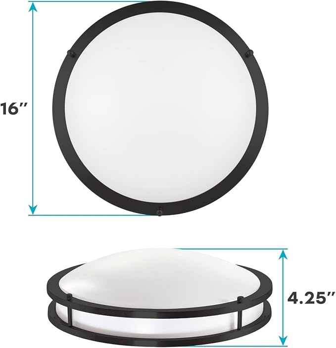LUXRITE 16 Inch LED Flush Mount Ceiling Light, 5 Color Selectable 2700K | 3000K | 3500K | 4000K | 5000K, Dimmable, Modern Ceiling Light Fixture, 24W, 1920 Lumens, Energy Star, ETL Listed, Matte Black