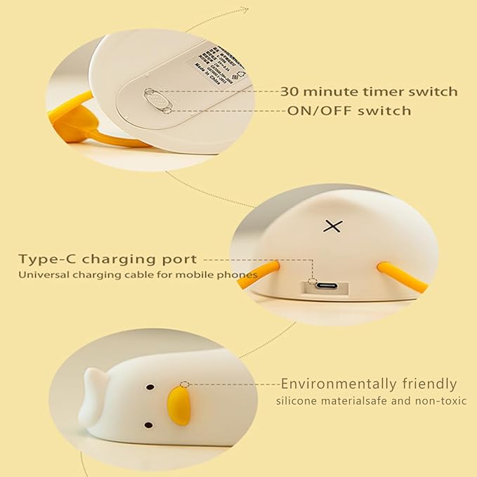 LED Duck Lamp, Yellow Silicone LAMP, Adjustable Dimmable Night Light with Timer, Rechargeable Bedside Touch LAMP, Funny Gifts for Decoration, Breastfeeding