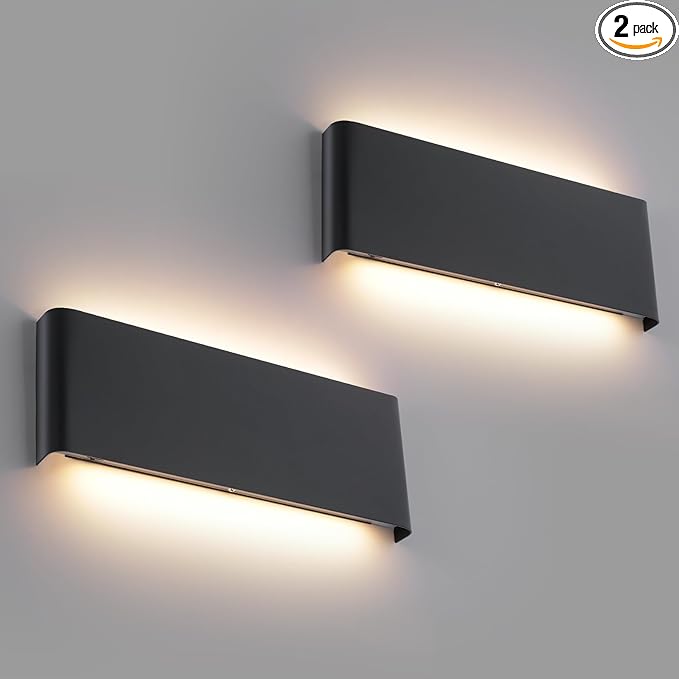 15"Modern LED vanity light,20W Dimmable 5 CCT (3000K-6500K) Adjustable Wall Lamp,Up and Down Wall Lighting,Indoor Wall Sconce for Bedroom,Staircase,Hallway,Dressing Table,2 Pack（Black）
