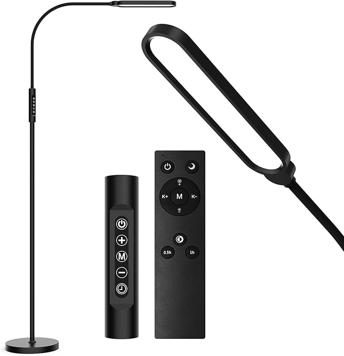 LED Floor Lamp, 18W Adjustable Gooseneck Reading Floor Lamps, Stepless Adjustable 3000K-6000K Colors & Brightness, Remote & Touch Control, Timer, Standing Lamp for Living Room/Bedroom/Office