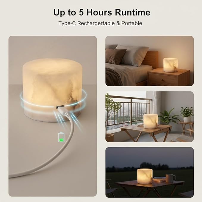 Marble Touch Light Onyx Marble Luxury Table Lamp Type-C Rechargeable Tap Bedside Night Lights Dimmable Eye-Caring Portable LED Ambient Lamp for Desk Nightstand Bedroom Tub Office Patio
