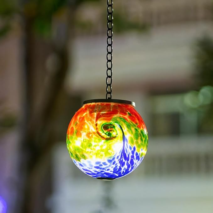 Solar Hanging Lanterns Outdoor, Waterproof Gazing Ball Lights, Hanging Glass Globe Light for Garden Yard Tree Home Xmas Decor,Green Splash-Ink