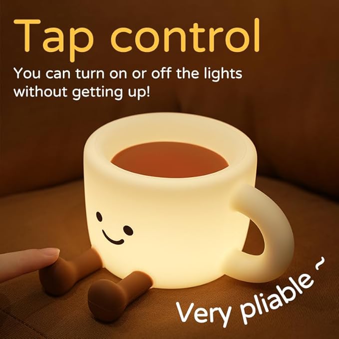 Coffee Cup Night Light,7 Colors Dimmable Bedside Lamp, Touch Control Night Lamp with 30 MinTimer for Kids Adults, Used for Camping Party Room Decor Thanksgiving Day Halloween Christmas Birthday Gifts