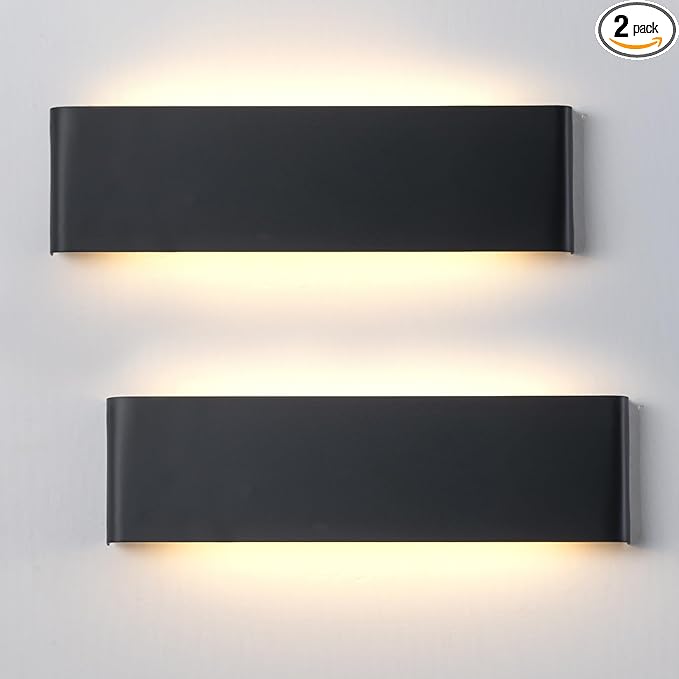 Nigaut 21.6'' Modern LED Wall Sconce Light, 15W 3000k-6500k Adjustable Black Bathroom Vanity Light 2 Pack