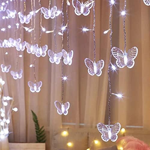 Butterfly Curtain Fairy Light, 8 Modes 120 LED USB Window Firefly Twinkle Timer String Lights 24 Butterflies with Remote, Waterproof Copper Wire for Room Bedroom Christmas Wedding Party Dorm Patio