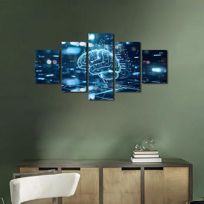 TUMOVO 5 Panel Digital Brain Canvas Printing Wall Art House Decoration for Wall Art Work for Wall Decor Living Room Neural Network Pictures for Bedroom Wall Decor Poster and Prints 60" Wx32 H