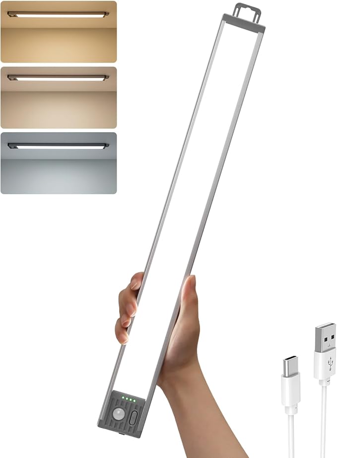 17.5Inch Under Cabinet Lighting, 4500mAh Rechargeable Battery Motion Sensor Light Indoor, Wireless Under Cabinet Lights for Kitchen, Closet(1 Pack,17.5 inch)