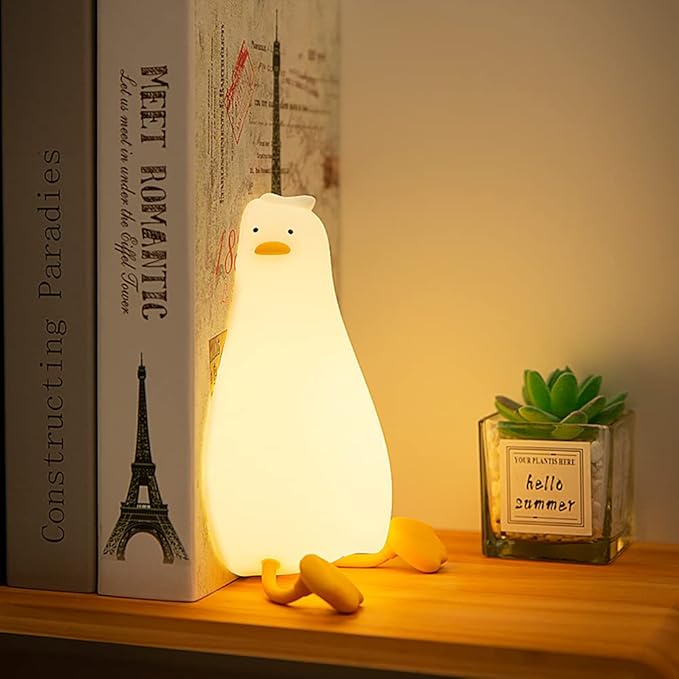 Duck Night Light - LED Cute Lamp, Lying Flat, Squishy, Adjustable Dimmable With Timer Function, Rechargeable Bedside Touch Light for Breastfeeding