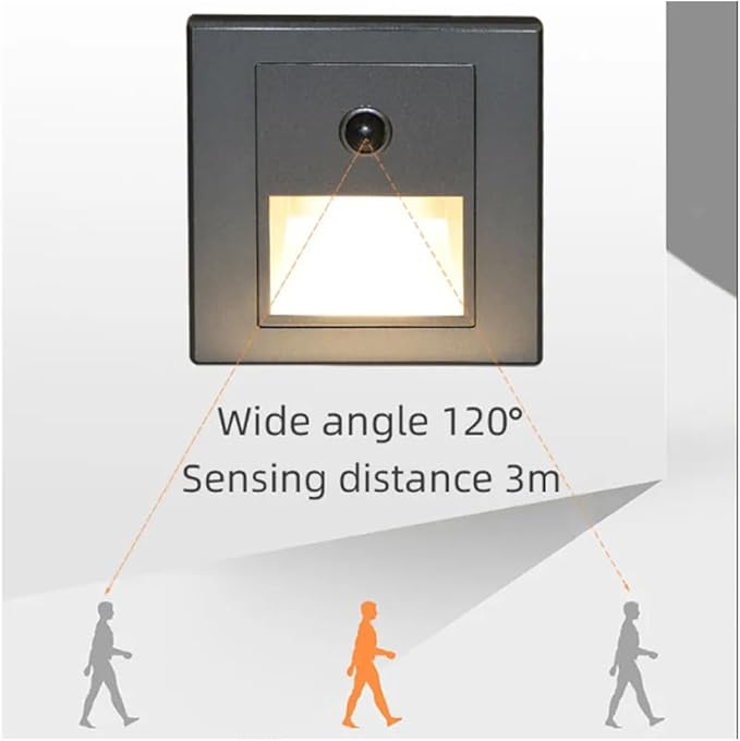 Motion Sensor Stair Lights 3W 3000K Recessed LED Step Light Indoor Stair Step Wall Lamp Staircase Bedroom Decoration Silver