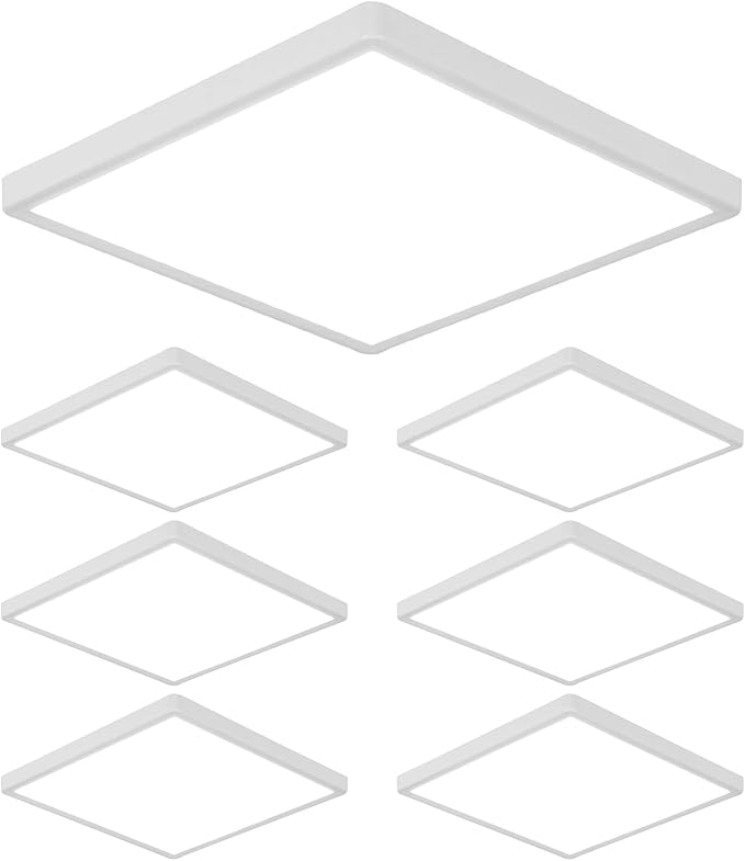 DELIPOP 6 Pack Flush Mount Ceiling Light, 12 Inch 24W Ultra Thin Square LED Ceiling Light, 6500K Cool White Low Profile Light Fixture for Living Room Bedroom Bathroom Kitchen Dining Room Corridor