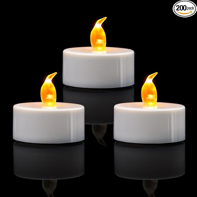 KOABY 200 Pack LED Tea Lights, Warm Yellow Flickering Lights, Last 100H+