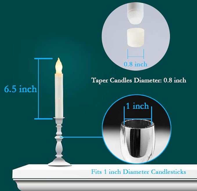 Homemory LED Batteries Operated Taper Candles with Remote, Flickering Light Flameless Taper Window Candle, Set of 12 Warm Yellow Fake Candles for Halloween, Church, Party