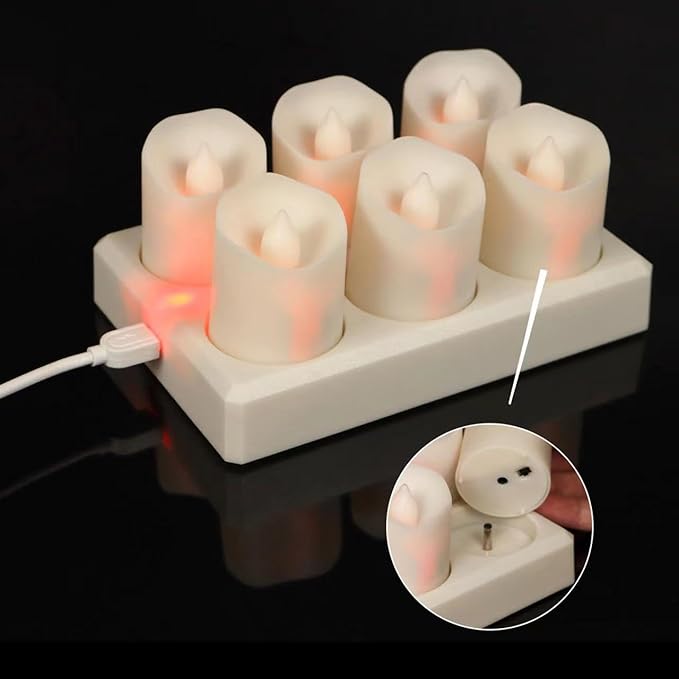 6pcs Rechargeable LED Tea Lights Color Changing with Charging Base, Flameless Votive Candles RGB Flickering with Remote and Timer, Electric Fake Candles, USB Cable Included