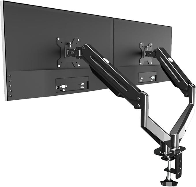 AEONS Dual Monitor Stand up to 32 inches Screen, Load-Bearing Max 22 lbs Each Gas Spring Pneumatic Arm, Adjustable Dual Monitor Mount, Max VESA 100x100mm, Black