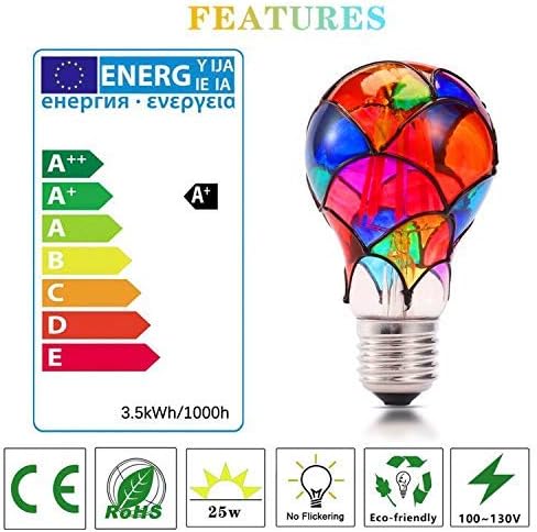I-SHUNFA Non-Dimmable Edison Stained Glass LED Light Bulb, E26 Base A19/A60 LED Light Bulbs for Home Party,Recreation Room,Balcony,Garden,Christmas Decoration 2 Pack