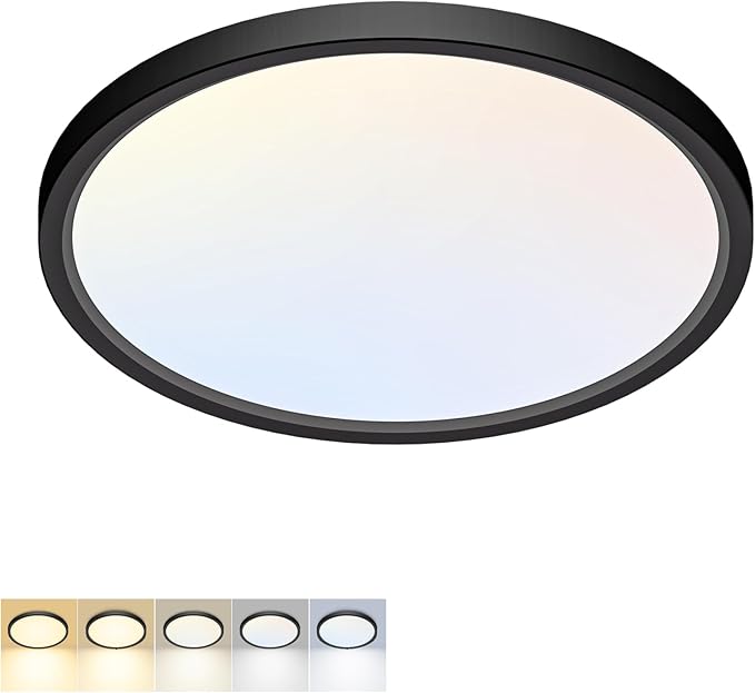 LED Flush Mount Ceiling Light,9Inch 18W,3000K/3500K/4000K/5000K/6500K 5 Color Temperatures Ceiling Light Fixture for Kitchen Porch Hallway Bedroom Bathroom and Closet,Black