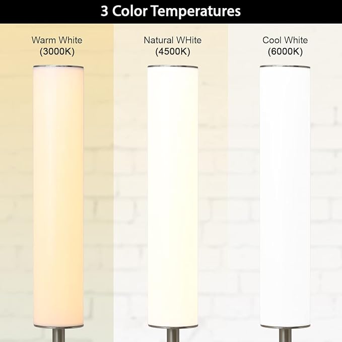 O’Bright LED Cylinder Floor Lamp with Remote Control, Full Range Dimming, Adjustable Color Temperature 3000K-6000K, Minimalist Standing Lamps for Living Room, Bedrooms and Office, Brushed Nickel