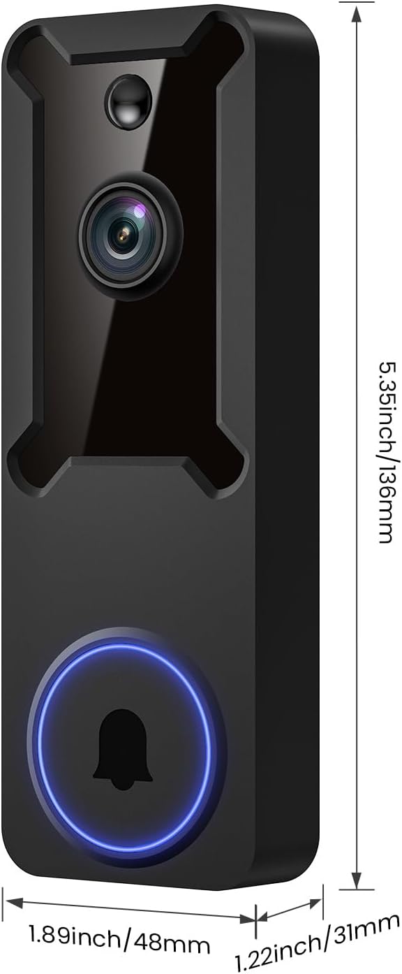 1080P Wireless Wi-Fi Video Doorbell Camera, Dome Home Security, Night Vision, Two-Way Audio, Cloud Storage, Smart AI Motion Detection, Live View, Battery Powered, Indoor Outdoor Surveillance