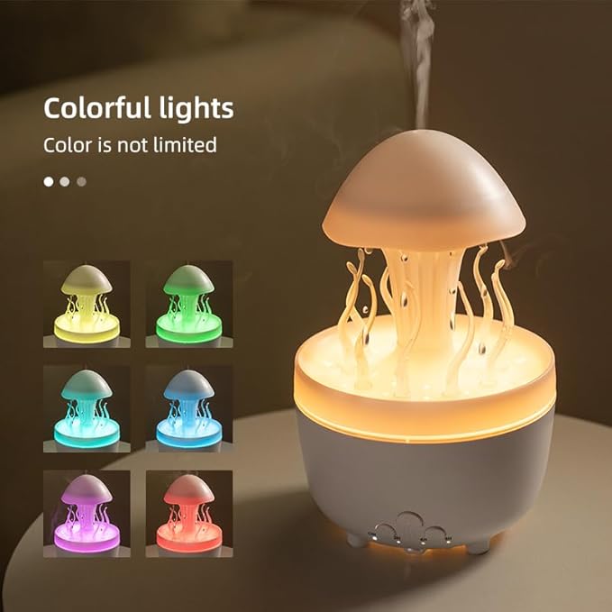 300ml Cute Diffuser Jellyfish Humidifier with 7 Changing Colors LED Lights, Rain Cloud Diffuser for Home Bedroom Office