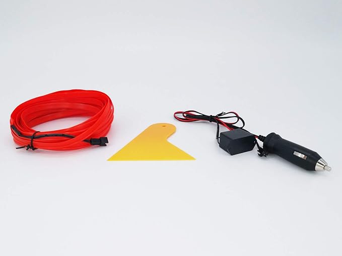ABALDI El Wire Car LED Interior Lights, Neon Glowing Strobing Electroluminescent Wire Lights for Car Decorations(5m/16ft, Red)