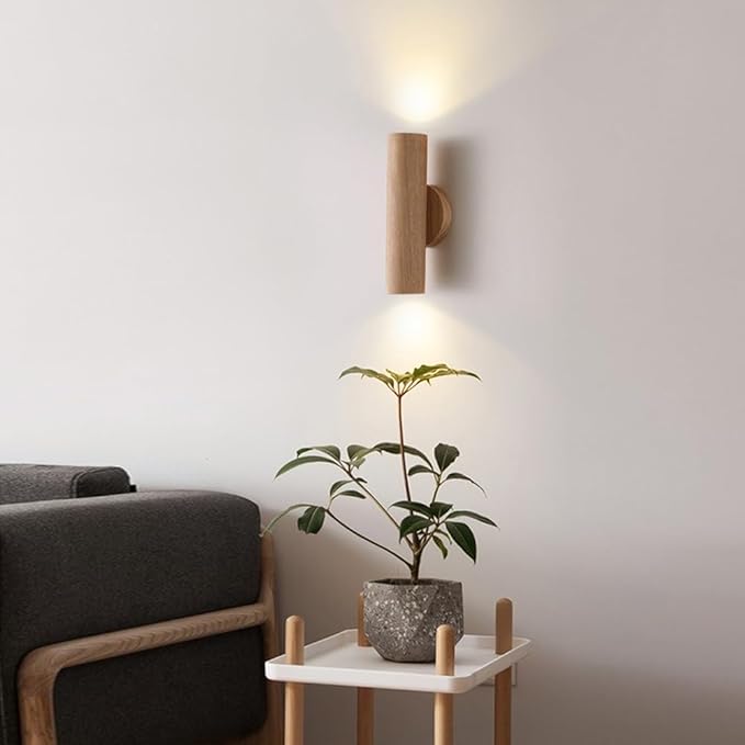 Japanese Style Wall Light, 9.8 in Minimalist Columnar Wood Wall Lamp, Hardwired Interior Wall Sconces, Bedroom Hallway Living Room Wall Mounted Lighting Fixtures
