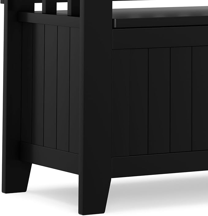 SIMPLIHOME Acadian Solid Wood 36 inch Wide Small Storage Bench and 36 inch Wide Storage Cabinet in Black for the Living Room, Entryway, and Family Room, Transitional Style