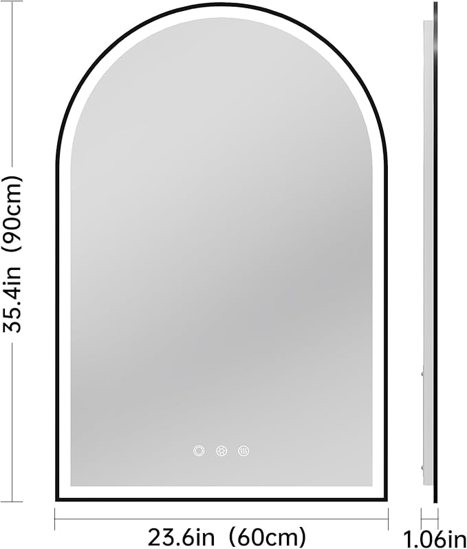 Arched LED Bathroom Mirror 24"x36", Black Bathroom Mirror with Lights-Anti-Fog, Dimmable-LED Mirror for Bathroom,3 Colors